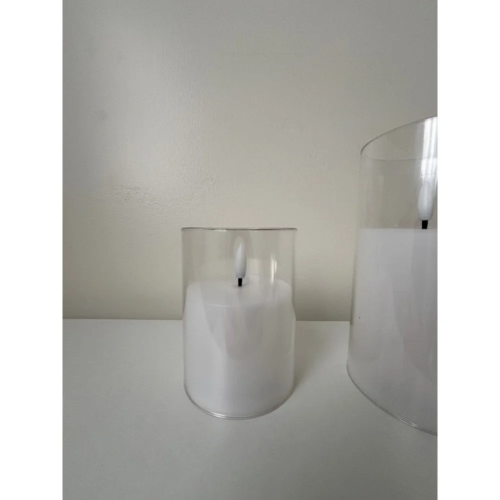 Set of 3 White Flameless LED Pillar Candles in Glass Cylinders Model 880